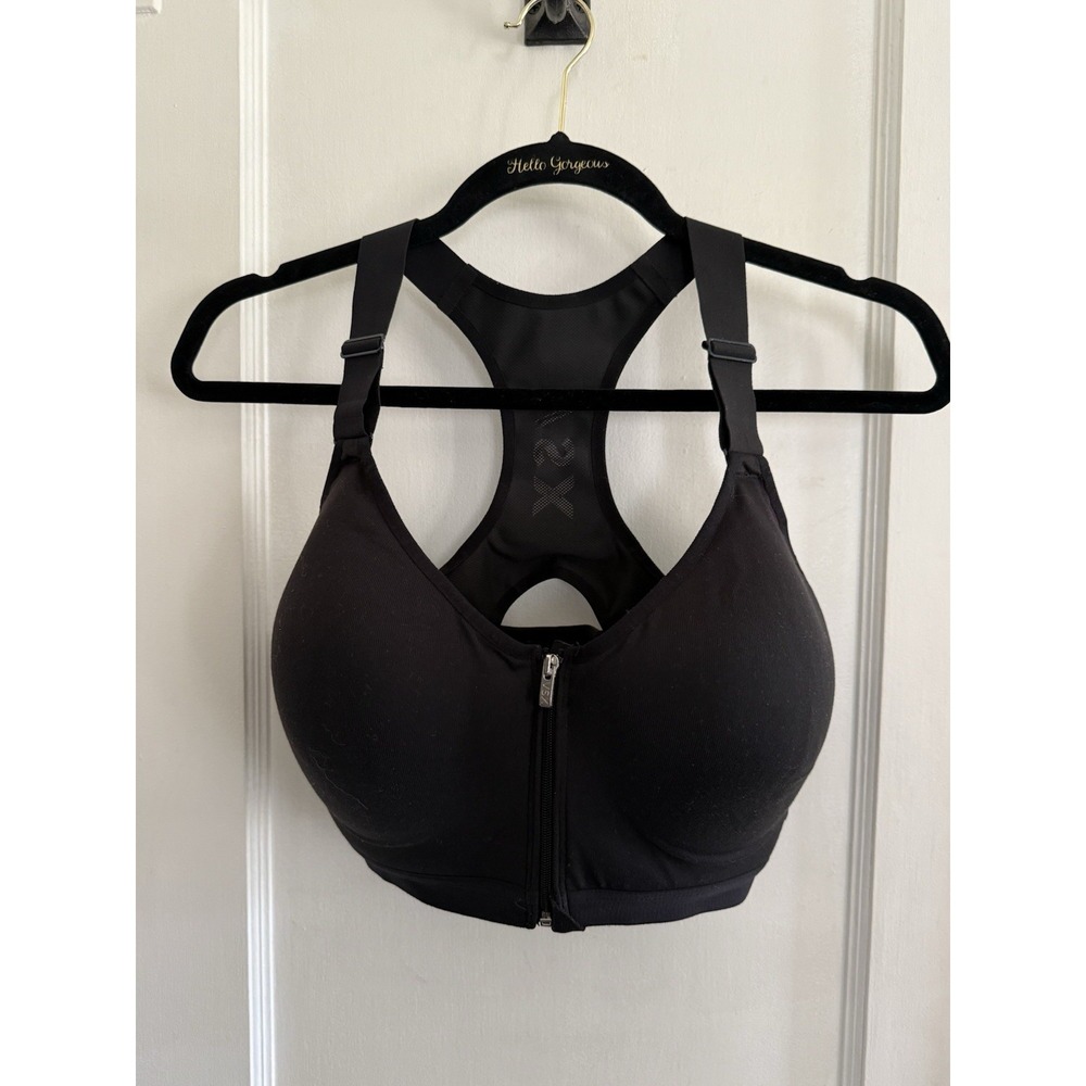 Victoria's Secret VSX Padded Wired Racerback Sports Bra Black Front Zipper 36DDD